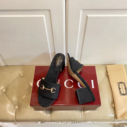 GUCCI 26S HIGH-HEELED SANDALS 65 MM IN BLACK CANVAS