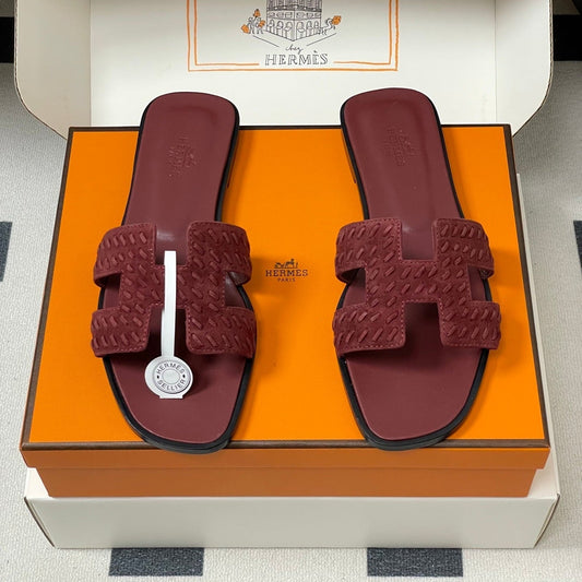 HM 25S ORAN SANDAL IN DARK RED SUEDE AND LAMBSKIN