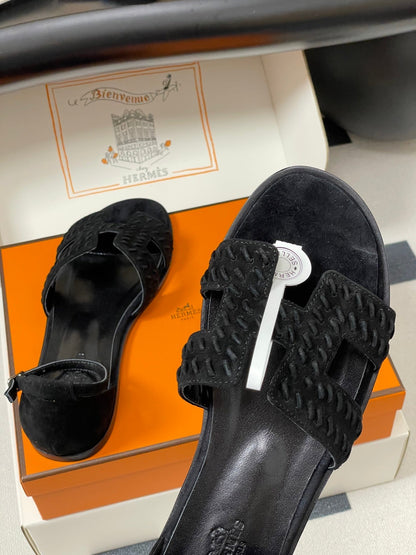 HM 25S SANTORINI SANDAL IN BLACK SUEDE AND LAMBSKIN