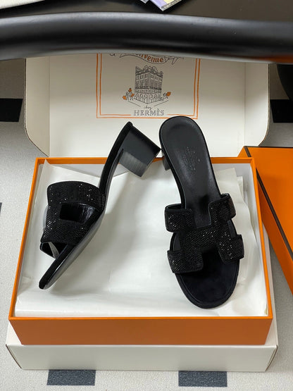 HM 25S ORAN HIGH‑HEEL SANDAL 50 MM IN BLACK LAMBSKIN WITH STONE DETAILS