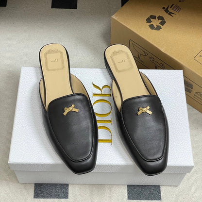 DIOR 26S MULES IN BLACK CALFSKIN WITH BOW