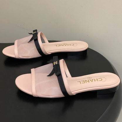 CC 2026 Sandal Bow Mesh Calfskin