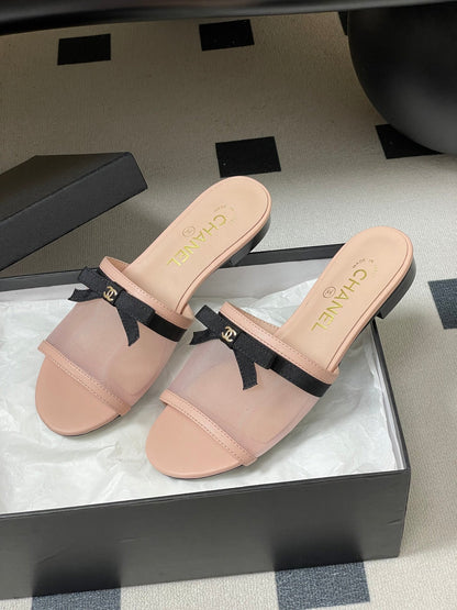 CC 2026 Sandal Bow Mesh Calfskin