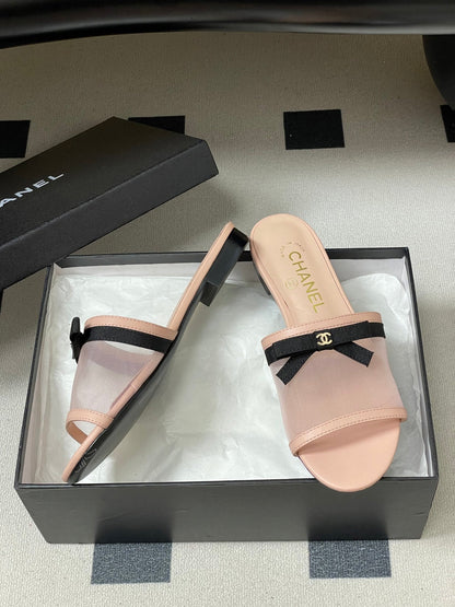 CC 2026 Sandal Bow Mesh Calfskin