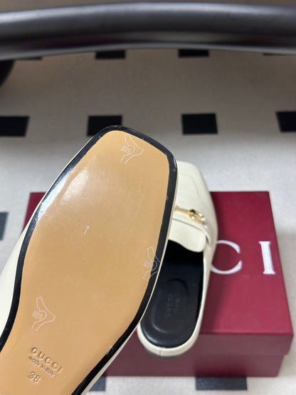 GUCCI 26S HORSEBIT LOAFER MULES IN WHITE CALFSKIN