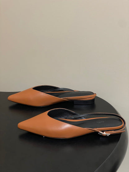 HM 26S NICOLE SLINGBACK IN CARAMEL BROWN CALFSKIN SILVER HARDWARE
