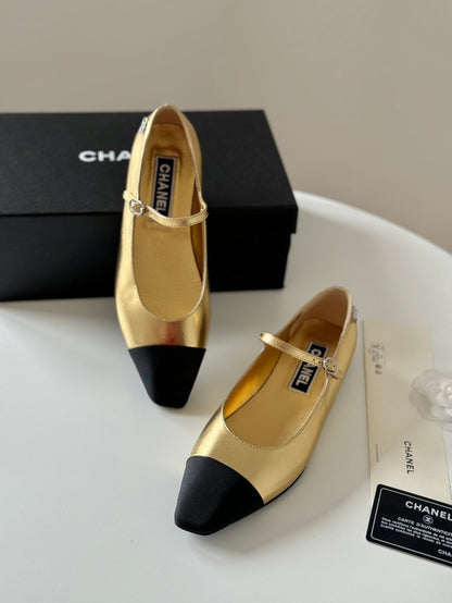MARY JANE GOLDEN MIX BLACK CALFSKIN