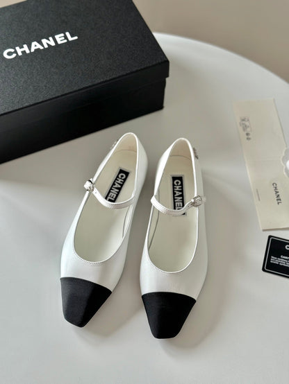 MARY JANE WHITE MIX BLACK CALFSKIN