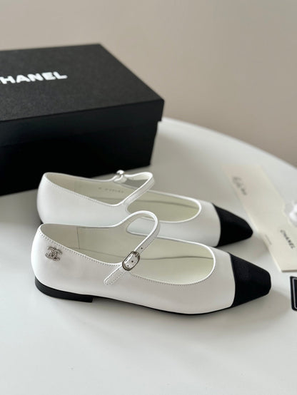 MARY JANE WHITE MIX BLACK CALFSKIN