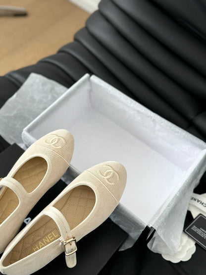 MARY JANE SHOES BEIGE CREAM CORDUROY TWILL FABRIC