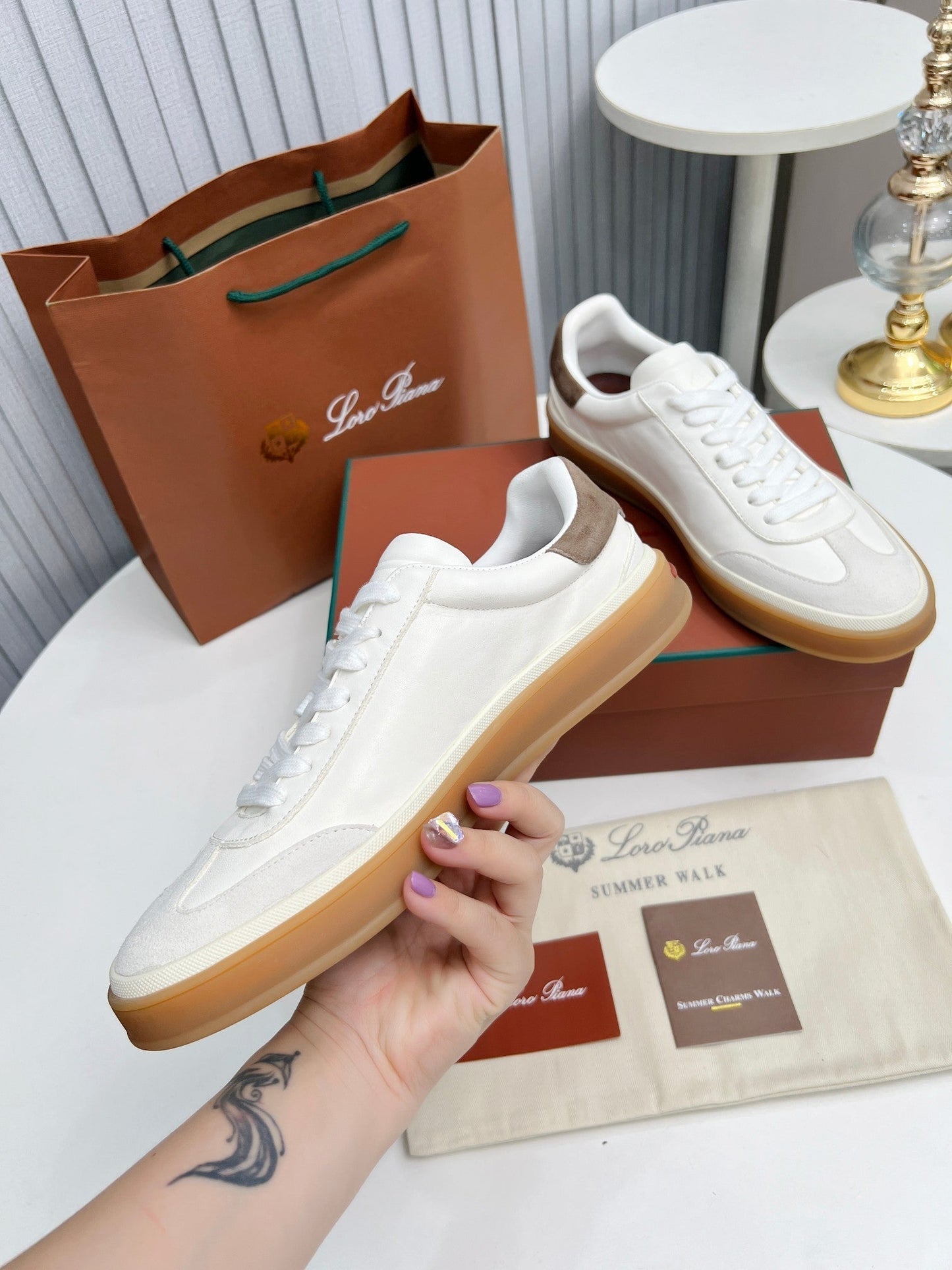 LP TENNIS WALK SNEAKERS WHITE AND LIGHT GRAY CALFSKIN