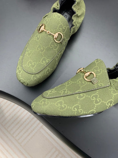 GUCCI 26S LOAFERS IN MOSS GREEN CANVAS