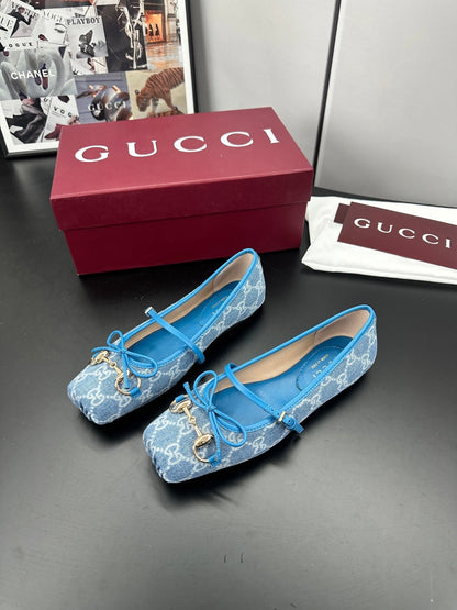 GUCCI 26S BALLET FLATS IN BLUE DENIM
