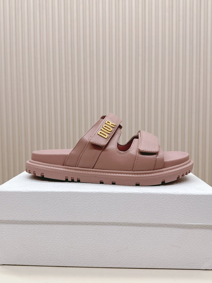 DIOR CLASSIC DOUBLE-STRAP SLIDES 25S IN BABY PINK CALFSKIN