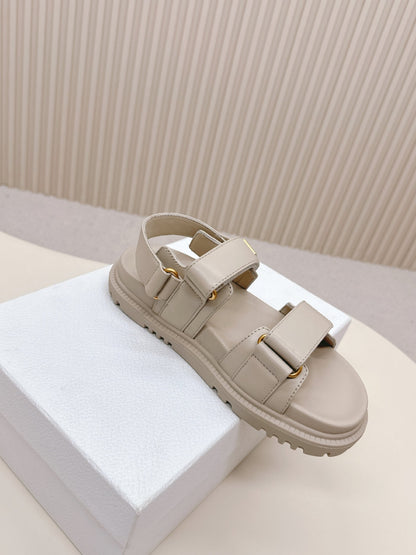 DIOR BACK-STRAP SANDALS 25S IN LIGHT BEIGE CALFSKIN WITH GOLD HARDWARE