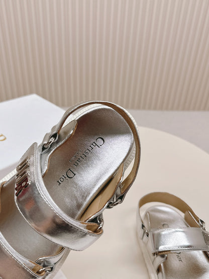 DIOR BACK-STRAP SANDALS 25S IN SILVER CALFSKIN WITH SILVER HARDWARE