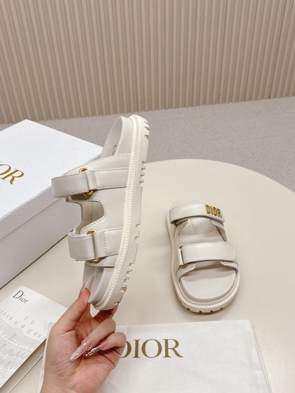 DIOR CLASSIC DOUBLE-STRAP SLIDES 25S IN CREAM WHITE CALFSKIN