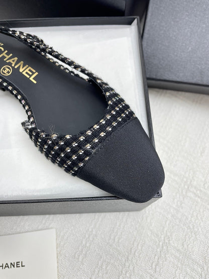 CC SLINGBACK 25S 25 MM IN BLACK TWEED AND FABRIC