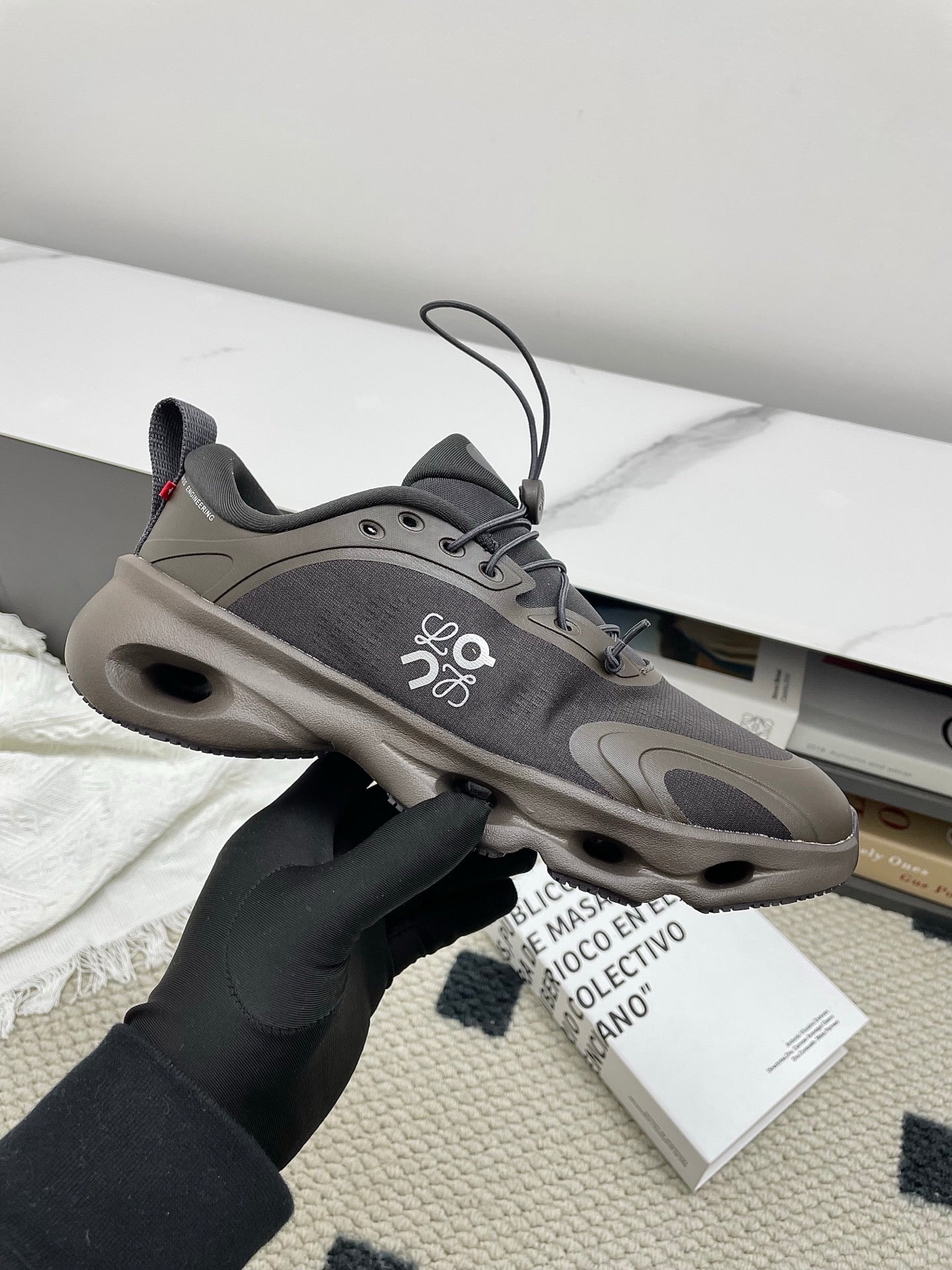 LOEWE 26S CLOUDSOLO SNEAKERS IN DARK BROWN RECYCLED POLYESTER