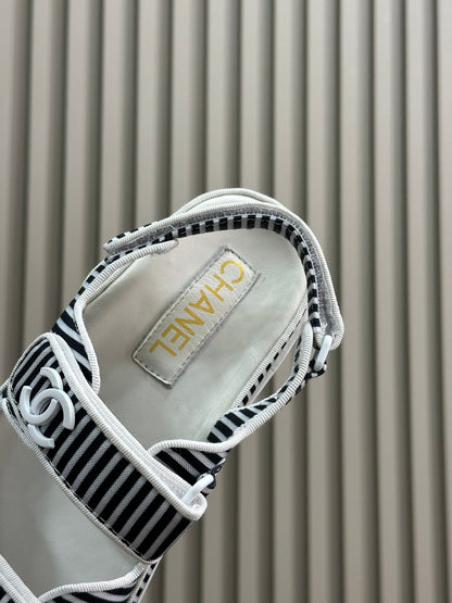 cc dad sandal striped black white fabric calfskin