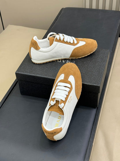 PRADA 25S SNEAKER IN WHITE MIX CAMEL BROWN SUEDE STYLE 4