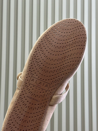 ALAIA 25S MARY JANE SHEARLING FLATS IN LIGHT BROWN SUEDE