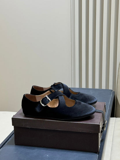 ALAIA 26S MARY JANE BALLET FLATS IN BLACK VELVET