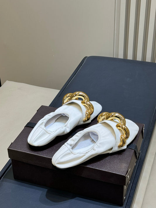 ALAIA 26S KNIT BALLET FLATS IN CREAM WHITE LAMBSKIN WITH GOLD HARDWARE