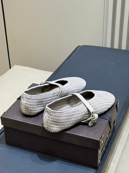 ALAIA 26S KNIT BALLET FLATS IN BEIGE SUEDE
