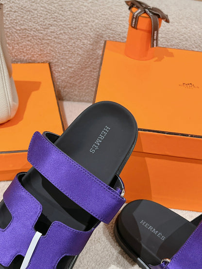 CHYPRE SANDAL BLACK MIX IMPERIAL BLUE CALFSKIN