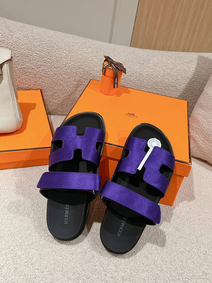 CHYPRE SANDAL BLACK MIX IMPERIAL BLUE CALFSKIN