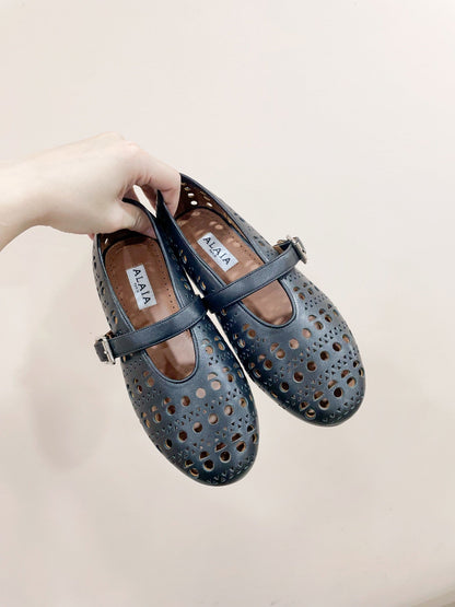 ALAIA HOLLOW BALLET FLAT IN BLACK LAMBSKIN