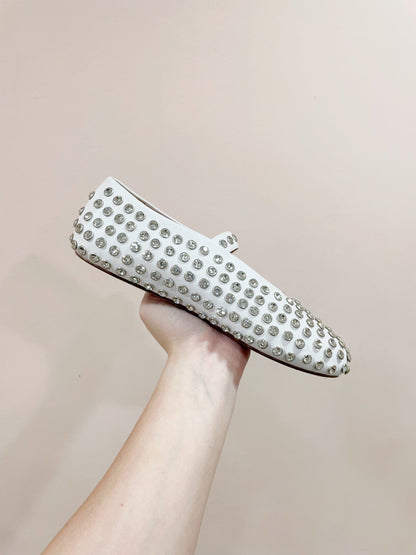 ALAIA MARY JANE SHOES IN WHITE LAMBKIN ATTACH RHINSTONES