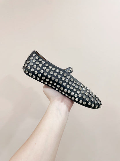 ALAIA MARY JANE SHOES IN BLACK LAMBKIN ATTACH RHINSTONES