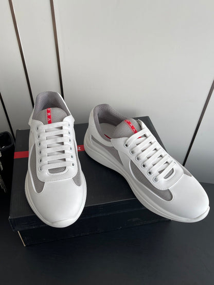 PRADA 26S AMERICA CUP SNEAKERS IN WHITE SOFT RUBBER AND BIKE FABRIC