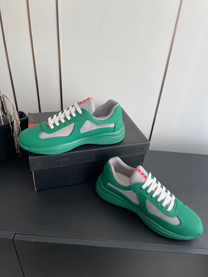 PRADA 26S AMERICA CUP SNEAKERS IN TEAL GREEN SOFT RUBBER AND BIKE FABRIC
