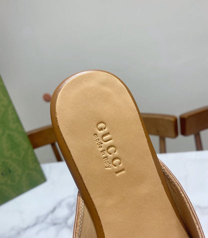 GG MULES IN BROWN LAMBSKIN GOLD HARD WARE