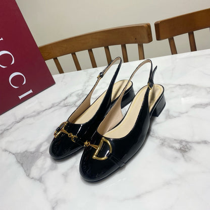 GUCCI 26S SLINGBACK FLATS IN BLACK CALFSKIN