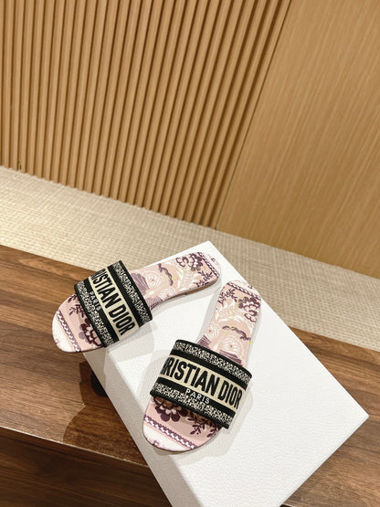 DIOR 26S SLIDE SANDALS IN MAUVE FLORAL PRINT LOGO STRAP