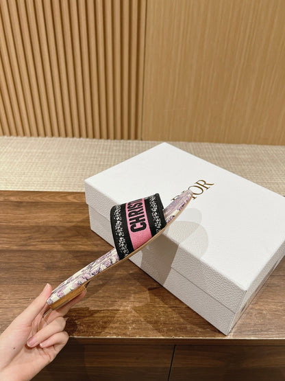 DIOR 26S SLIDE SANDALS IN PINK FLORAL PRINT LOGO STRAP