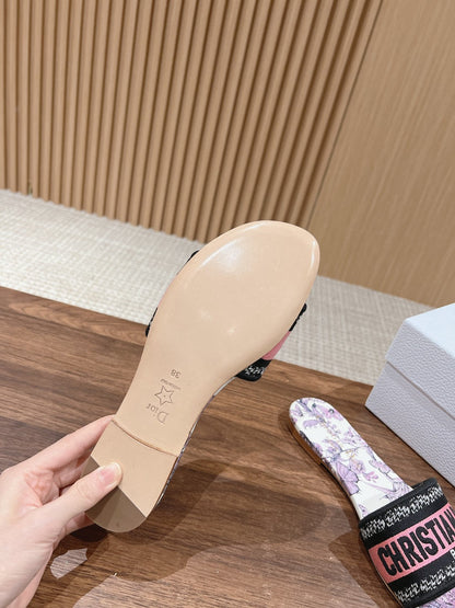 DIOR 26S SLIDE SANDALS IN PINK FLORAL PRINT LOGO STRAP