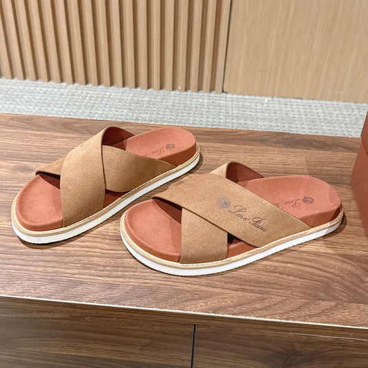 LP 26S CROSS STRAP SLIDES SANDAL IN BROWN SUEDE