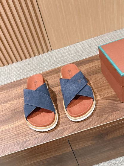 LP 26S CROSS STRAP SLIDES SANDAL IN NAVY BLUE SUEDE