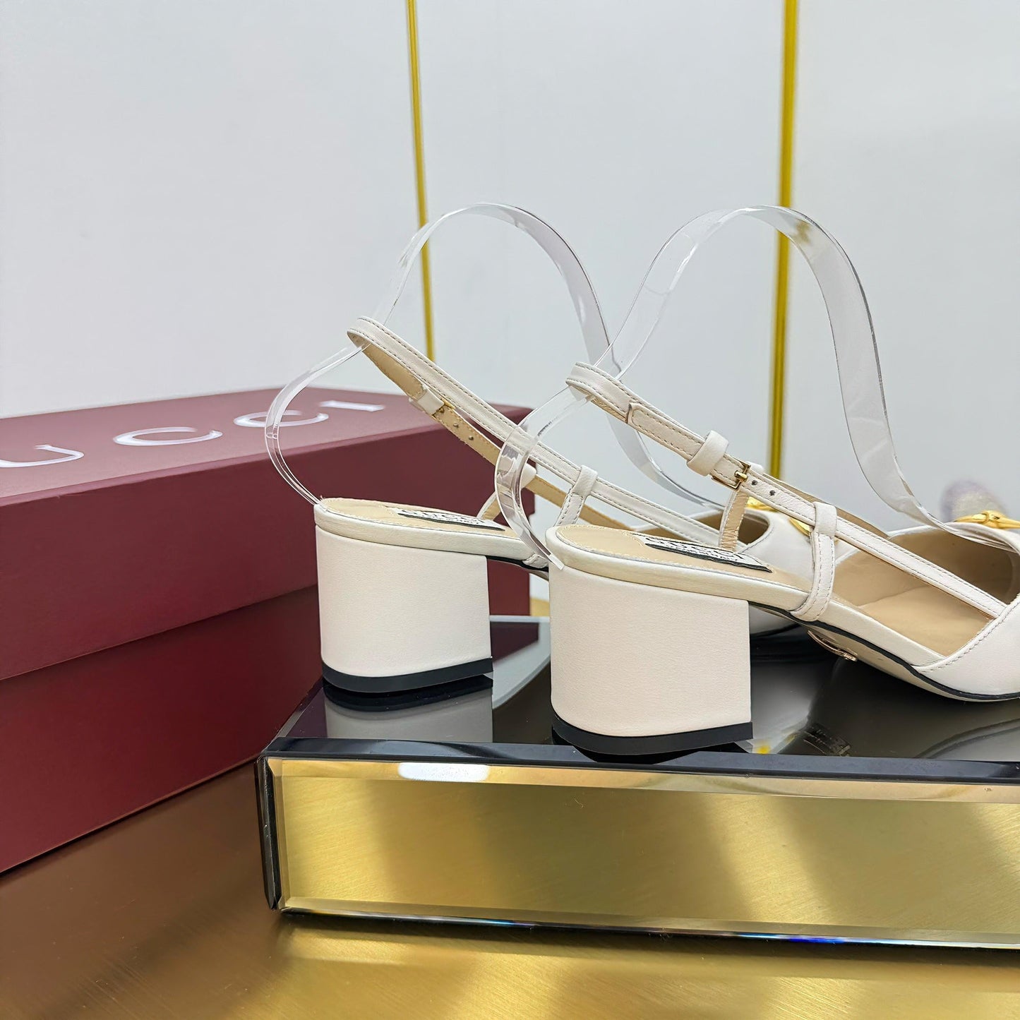 GG HIGH SLINGBACK 65 IN WHITE LAMBSKIN WITH GOLD HARDWARE