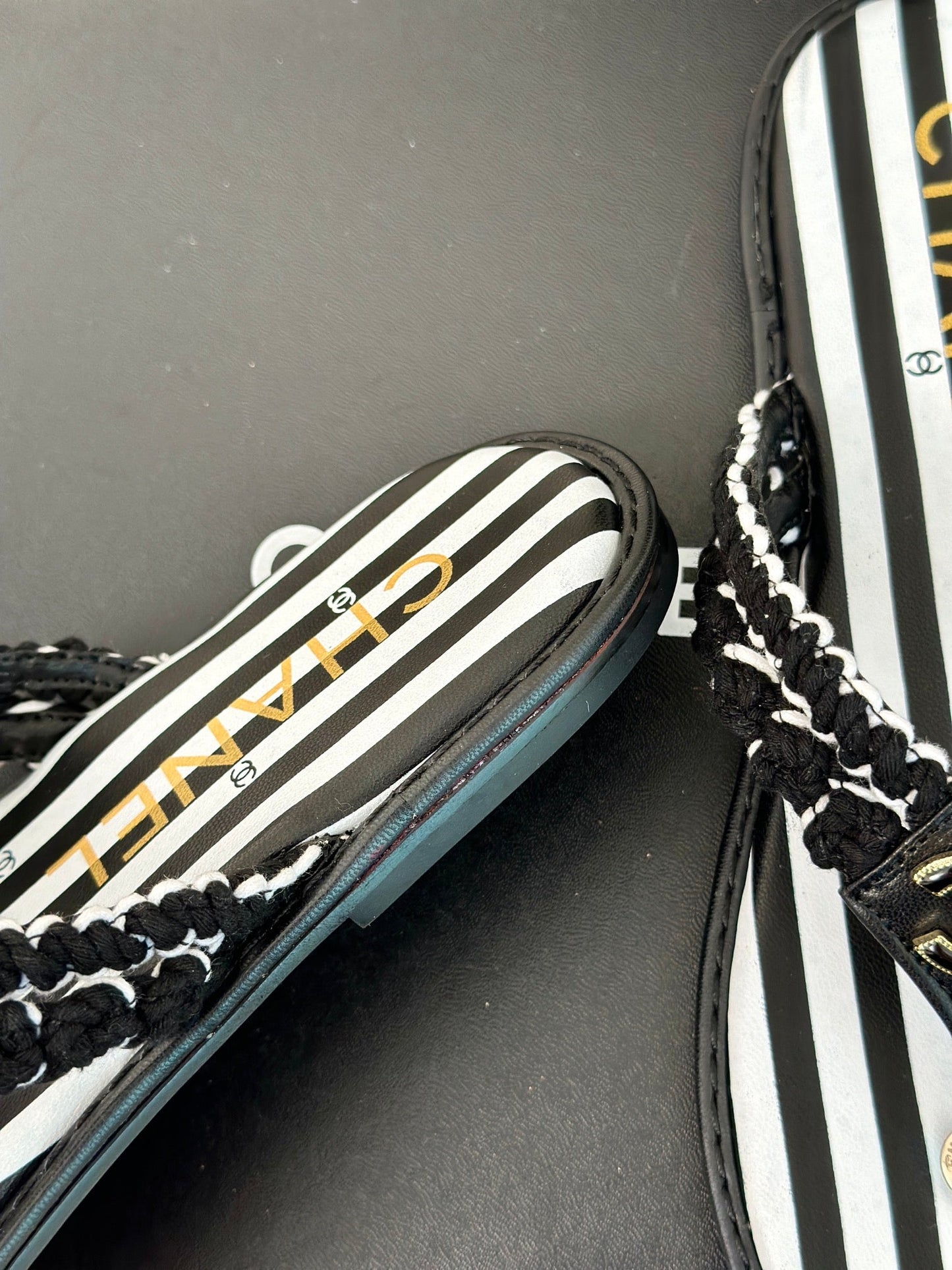 CC 25 Thong Sandal Braided Striped Black White