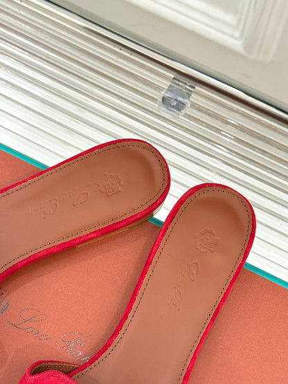 FLAT SANDALS IN RED SUEDE AND LAMBSKIN