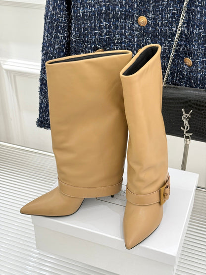 BALMAIN 25S ANTHEM BOOTS IN LIGHT CARAMEL CALFSKIN