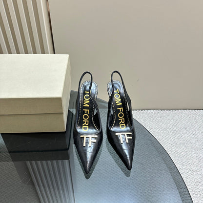 ANGELINA 10 CM SLINGBACK IN BLACK CROCODILE PATTERN CALFSKIN