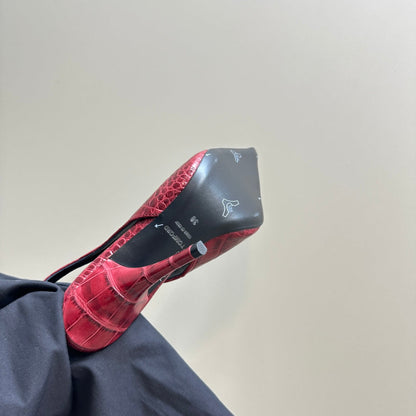 ANGELINA 10 CM SLINGBACK IN SCARLET RED CROCODILE PATTERN CALFSKIN