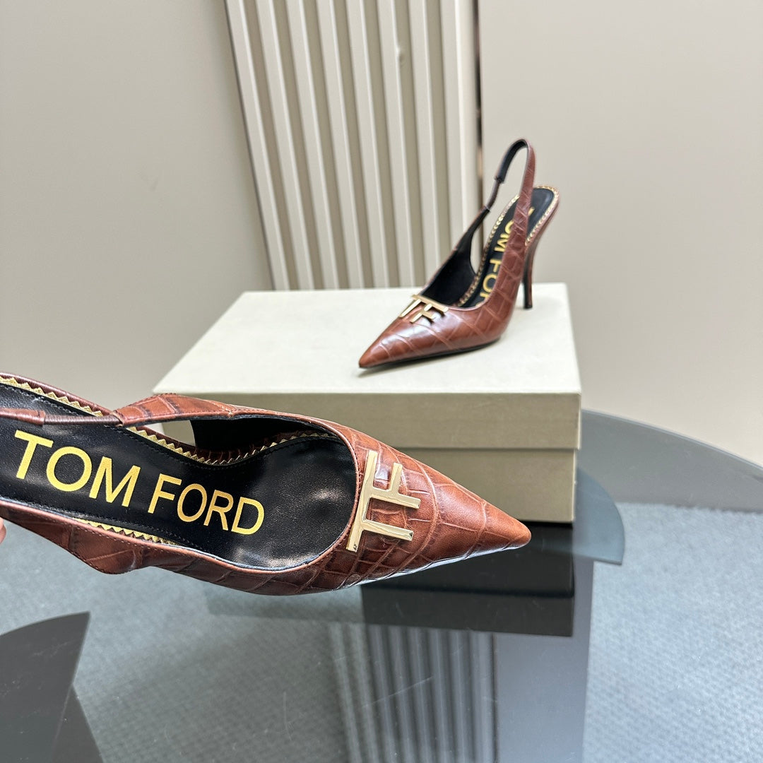 ANGELINA 10 CM SLINGBACK IN PENNY BROWN CROCODILE PATTERN CALFSKIN